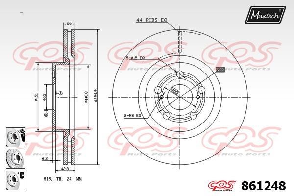 MaxTech 861248.6980 Тормозной диск передний вентилируемый 8612486980: Отличная цена - Купить в Польше на 2407.PL!