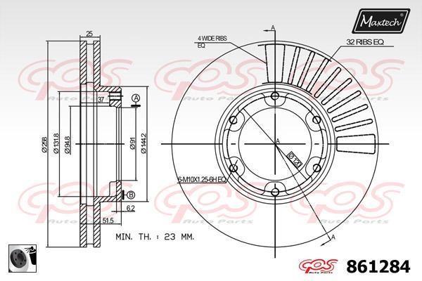 MaxTech 861284.0060 Тормозной диск передний вентилируемый 8612840060: Отличная цена - Купить в Польше на 2407.PL!