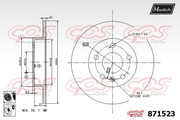 MaxTech 871523.6060 Rear brake disc, non-ventilated 8715236060: Buy near me in Poland at 2407.PL - Good price!