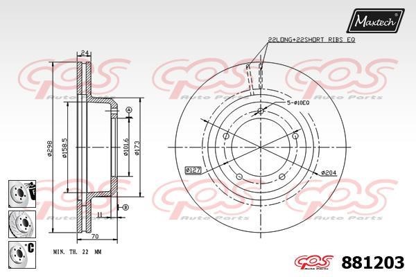 MaxTech 881203.6880 Wentylowana przednia tarcza hamulcowa 8812036880: Dobra cena w Polsce na 2407.PL - Kup Teraz!