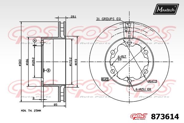 MaxTech 873614.0000 Диск гальмівний задній вентильований 8736140000: Приваблива ціна - Купити у Польщі на 2407.PL!