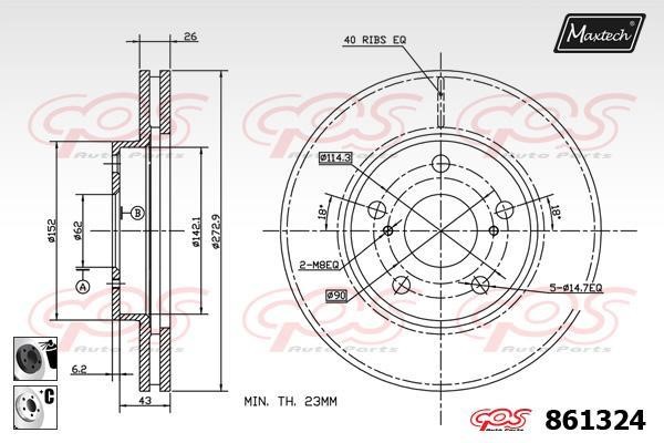 MaxTech 861324.6060 Wentylowana przednia tarcza hamulcowa 8613246060: Dobra cena w Polsce na 2407.PL - Kup Teraz!