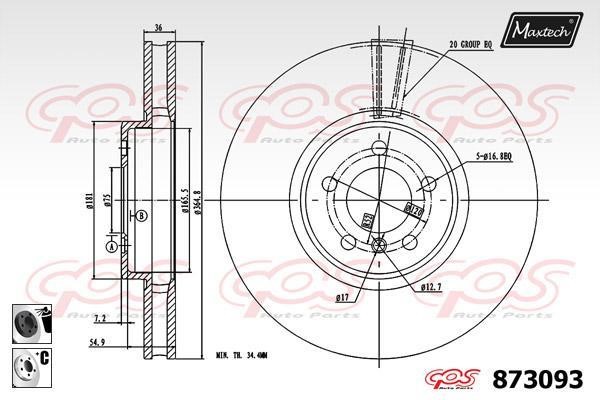 MaxTech 873093.6060 Диск гальмівний передній вентильований 8730936060: Приваблива ціна - Купити у Польщі на 2407.PL!