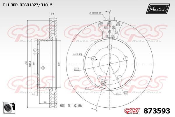 MaxTech 873593.0060 Wentylowana przednia tarcza hamulcowa 8735930060: Atrakcyjna cena w Polsce na 2407.PL - Zamów teraz!