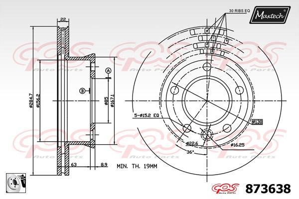 MaxTech 873638.0080 Wentylowana przednia tarcza hamulcowa 8736380080: Dobra cena w Polsce na 2407.PL - Kup Teraz!