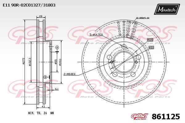 MaxTech 861125.0000 Диск гальмівний передній вентильований 8611250000: Приваблива ціна - Купити у Польщі на 2407.PL!