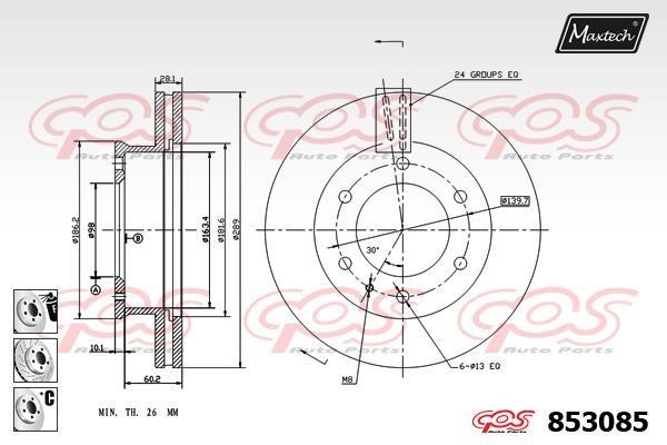 MaxTech 853085.6980 Диск гальмівний передній вентильований 8530856980: Приваблива ціна - Купити у Польщі на 2407.PL!