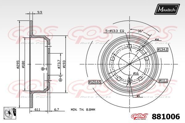 MaxTech 881006.0080 Тормозной диск задний невентилируемый 8810060080: Отличная цена - Купить в Польше на 2407.PL!