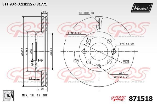 MaxTech 871518.0080 Тормозной диск передний вентилируемый 8715180080: Купить в Польше - Отличная цена на 2407.PL!