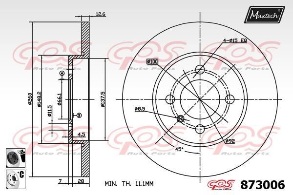 MaxTech 873006.6060 Тормозной диск передний невентилируемый 8730066060: Отличная цена - Купить в Польше на 2407.PL!