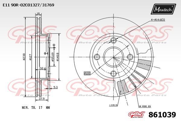 MaxTech 861039.0000 Front brake disc ventilated 8610390000: Buy near me in Poland at 2407.PL - Good price!