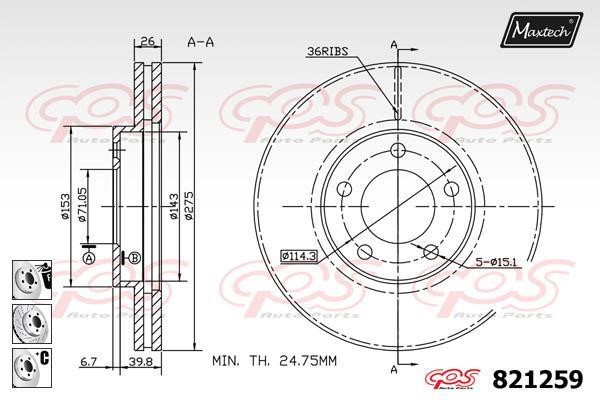 MaxTech 821259.6880 Диск гальмівний передній вентильований 8212596880: Приваблива ціна - Купити у Польщі на 2407.PL!