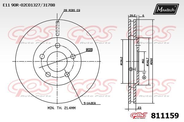 MaxTech 811159.0000 Тормозной диск передний вентилируемый 8111590000: Отличная цена - Купить в Польше на 2407.PL!