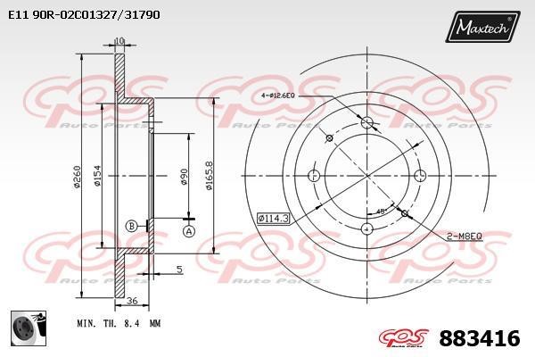 MaxTech 883416.0060 Rear brake disc, non-ventilated 8834160060: Buy near me in Poland at 2407.PL - Good price!