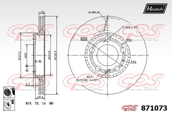 MaxTech 871073.6060 Innenbelüftete Bremsscheibe vorne 8710736060: Kaufen Sie zu einem guten Preis in Polen bei 2407.PL!