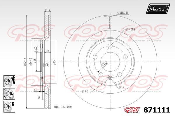 MaxTech 871111.6880 Hintere belüftete Bremsscheibe 8711116880: Kaufen Sie zu einem guten Preis in Polen bei 2407.PL!