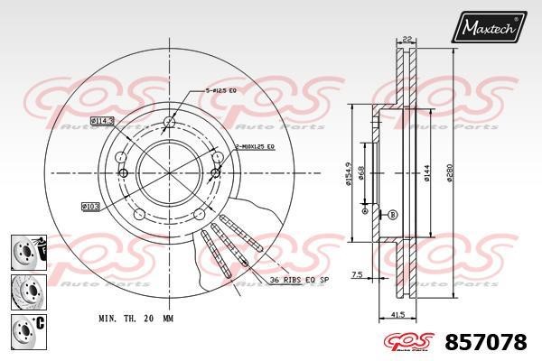 MaxTech 857078.6880 Диск гальмівний передній вентильований 8570786880: Приваблива ціна - Купити у Польщі на 2407.PL!