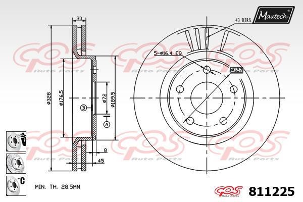 MaxTech 811225.6980 Wentylowana przednia tarcza hamulcowa 8112256980: Dobra cena w Polsce na 2407.PL - Kup Teraz!