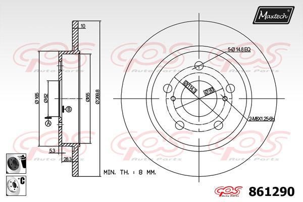 MaxTech 861290.6060 Диск гальмівний задній невентильований 8612906060: Приваблива ціна - Купити у Польщі на 2407.PL!