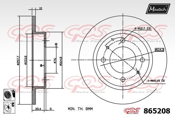 MaxTech 865208.6060 Rear brake disc, non-ventilated 8652086060: Buy near me in Poland at 2407.PL - Good price!