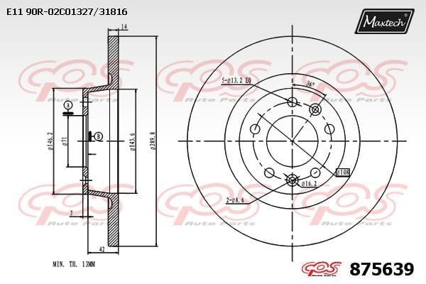 MaxTech 875639.0000 Rear brake disc, non-ventilated 8756390000: Buy near me in Poland at 2407.PL - Good price!