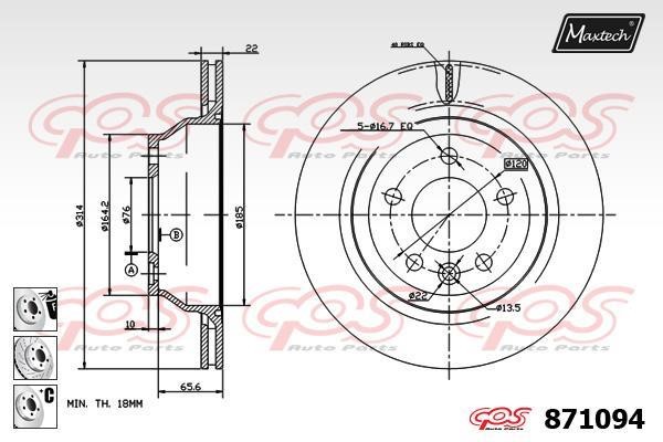 MaxTech 871094.6980 Диск гальмівний задній вентильований 8710946980: Приваблива ціна - Купити у Польщі на 2407.PL!