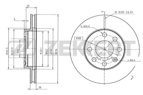 Zekkert BS-5034 Front brake disc ventilated BS5034: Buy near me in Poland at 2407.PL - Good price!