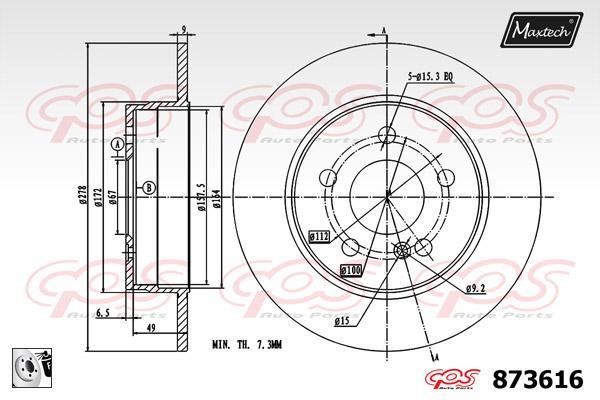 MaxTech 873616.0080 Тормозной диск задний невентилируемый 8736160080: Отличная цена - Купить в Польше на 2407.PL!