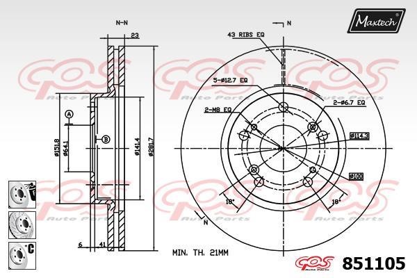 MaxTech 851105.6980 Тормозной диск передний вентилируемый 8511056980: Отличная цена - Купить в Польше на 2407.PL!