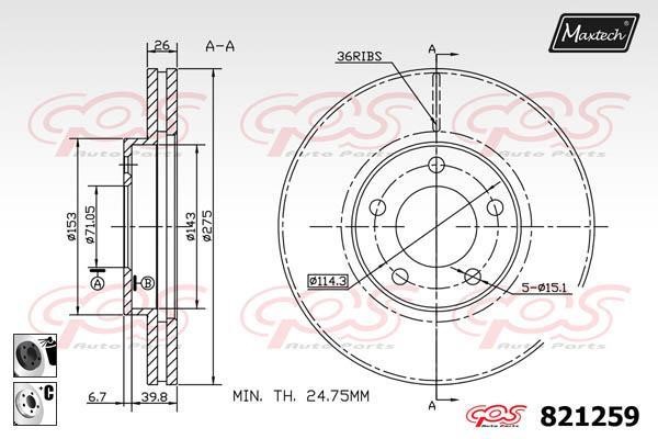 MaxTech 821259.6060 Диск гальмівний передній вентильований 8212596060: Приваблива ціна - Купити у Польщі на 2407.PL!