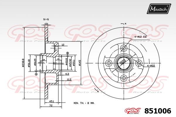 MaxTech 851006.0000 Rear brake disc, non-ventilated 8510060000: Buy near me in Poland at 2407.PL - Good price!