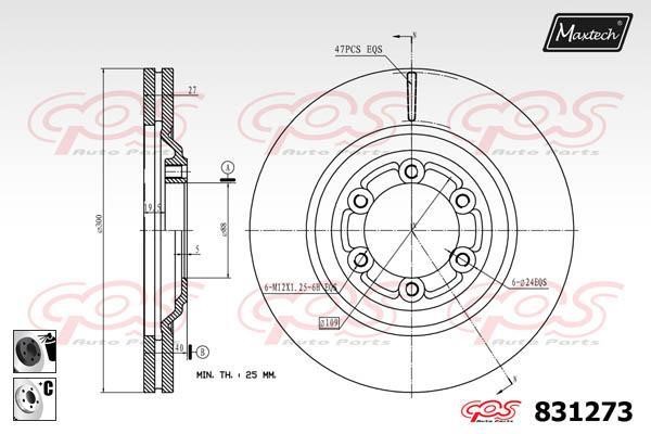 MaxTech 831273.6060 Front brake disc ventilated 8312736060: Buy near me in Poland at 2407.PL - Good price!