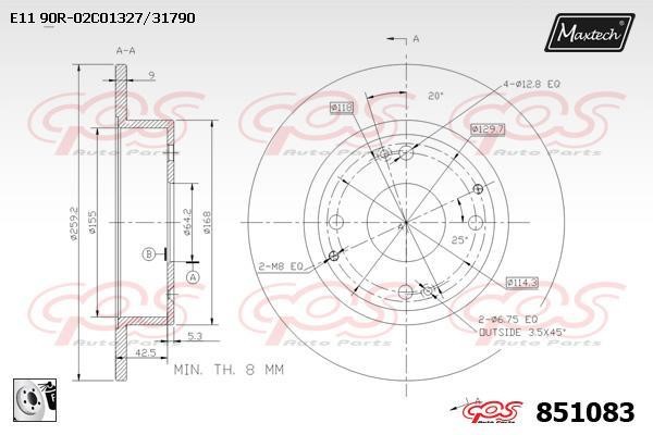 MaxTech 851083.0080 Rear brake disc, non-ventilated 8510830080: Buy near me in Poland at 2407.PL - Good price!