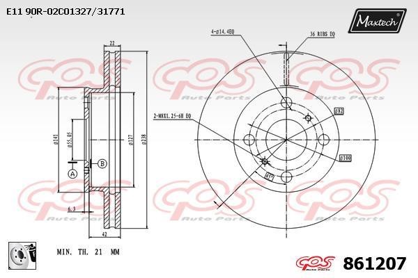 MaxTech 861207.0080 Тормозной диск передний вентилируемый 8612070080: Отличная цена - Купить в Польше на 2407.PL!