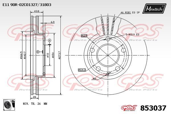 MaxTech 853037.0060 Wentylowana przednia tarcza hamulcowa 8530370060: Dobra cena w Polsce na 2407.PL - Kup Teraz!