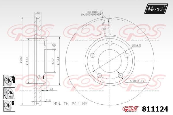 MaxTech 811124.6880 Тормозной диск передний вентилируемый 8111246880: Отличная цена - Купить в Польше на 2407.PL!