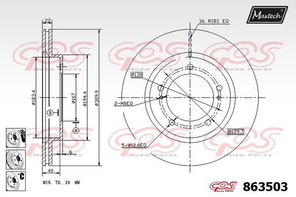 MaxTech 863503.6980 Тормозной диск передний вентилируемый 8635036980: Отличная цена - Купить в Польше на 2407.PL!
