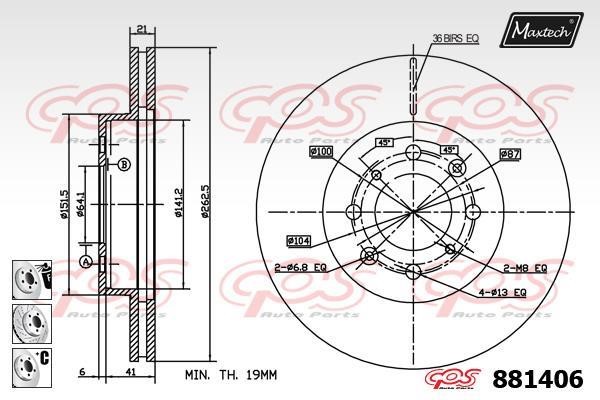 MaxTech 881406.6880 Front brake disc ventilated 8814066880: Buy near me in Poland at 2407.PL - Good price!