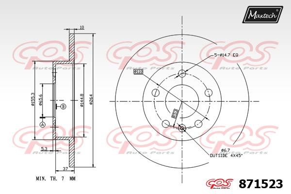MaxTech 871523.0000 Rear brake disc, non-ventilated 8715230000: Buy near me in Poland at 2407.PL - Good price!