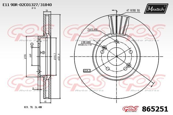 MaxTech 865251.0000 Тормозной диск передний вентилируемый 8652510000: Отличная цена - Купить в Польше на 2407.PL!