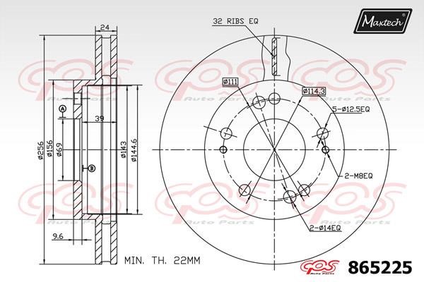 MaxTech 865225.0000 Диск гальмівний передній вентильований 8652250000: Приваблива ціна - Купити у Польщі на 2407.PL!