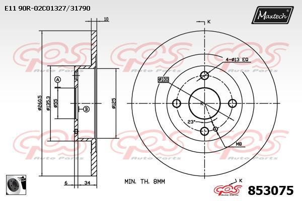 MaxTech 853075.0060 Rear brake disc, non-ventilated 8530750060: Buy near me in Poland at 2407.PL - Good price!