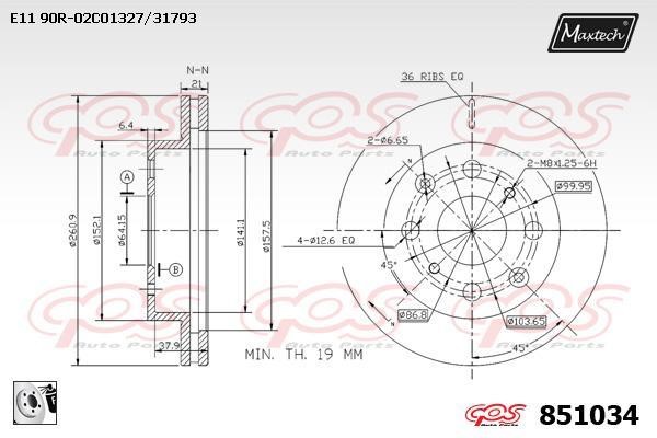 MaxTech 851034.0080 Тормозной диск передний вентилируемый 8510340080: Отличная цена - Купить в Польше на 2407.PL!