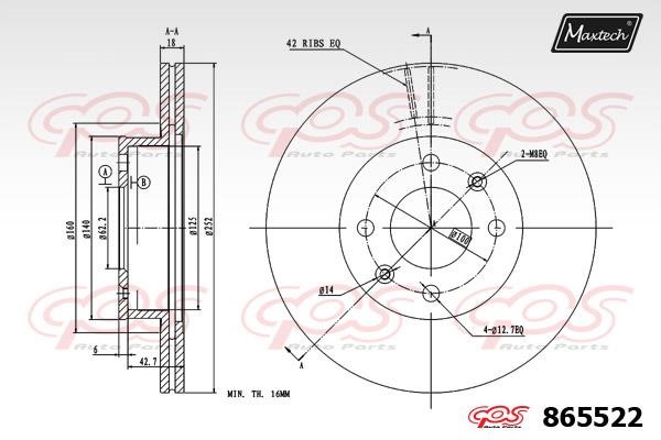 MaxTech 865522.0000 Тормозной диск передний вентилируемый 8655220000: Отличная цена - Купить в Польше на 2407.PL!