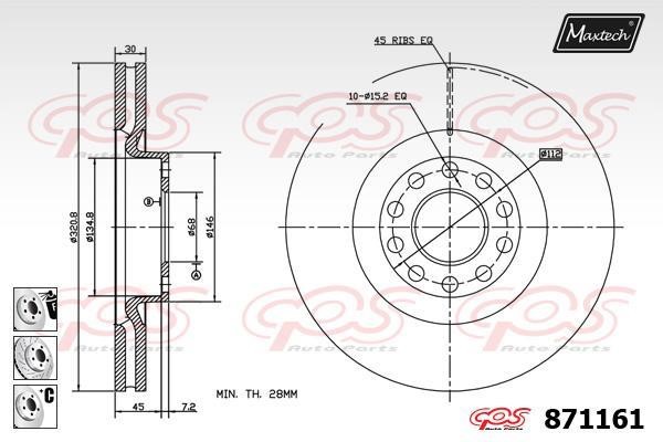 MaxTech 871161.6980 Тормозной диск передний вентилируемый 8711616980: Отличная цена - Купить в Польше на 2407.PL!