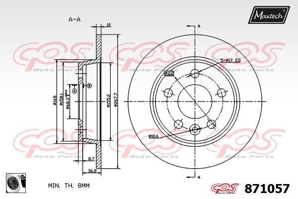 MaxTech 871057.0060 Rear brake disc, non-ventilated 8710570060: Buy near me in Poland at 2407.PL - Good price!
