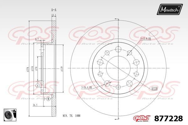 MaxTech 877228.0060 Rear brake disc, non-ventilated 8772280060: Buy near me in Poland at 2407.PL - Good price!