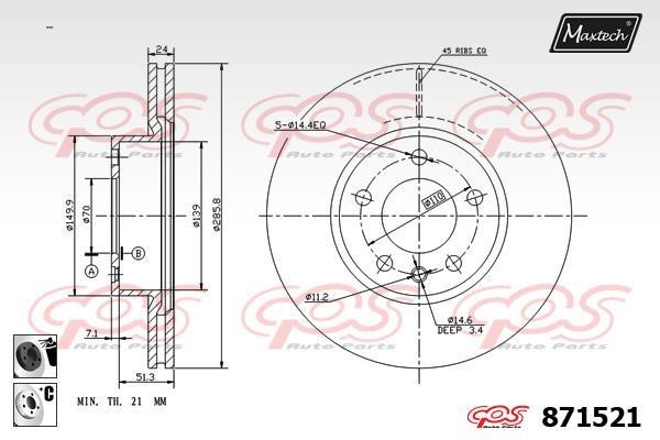 MaxTech 871521.6060 Wentylowana przednia tarcza hamulcowa 8715216060: Dobra cena w Polsce na 2407.PL - Kup Teraz!