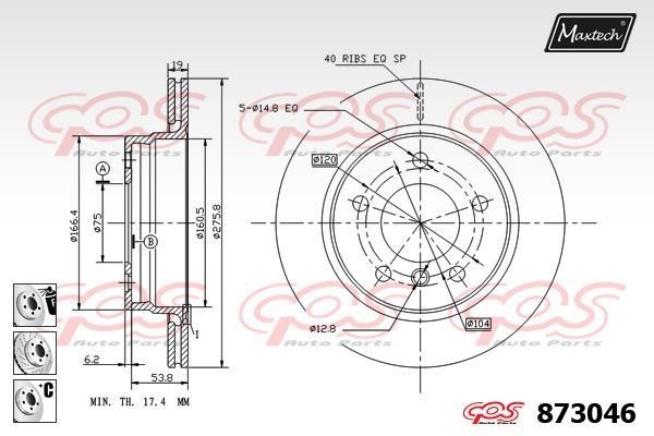 MaxTech 873046.6880 Rear ventilated brake disc 8730466880: Buy near me in Poland at 2407.PL - Good price!