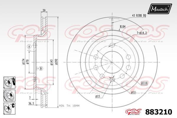 MaxTech 883210.6980 Диск гальмівний передній вентильований 8832106980: Приваблива ціна - Купити у Польщі на 2407.PL!